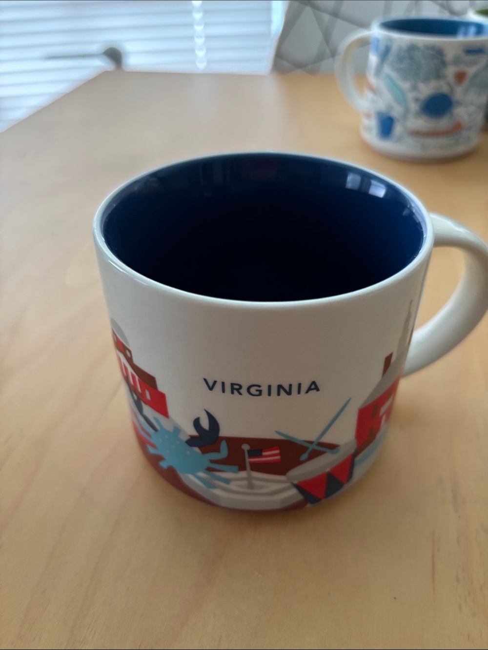 Starbucks Virginia Mug - Navy Interior with White Exterior and Red Accents